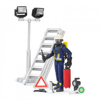 Фигурка пожарного 107мм с аксессуарами (лестница , фонарь и тд)