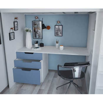 Кровать-чердак Polini Simple с письменным столом и шкафом, белый-синий